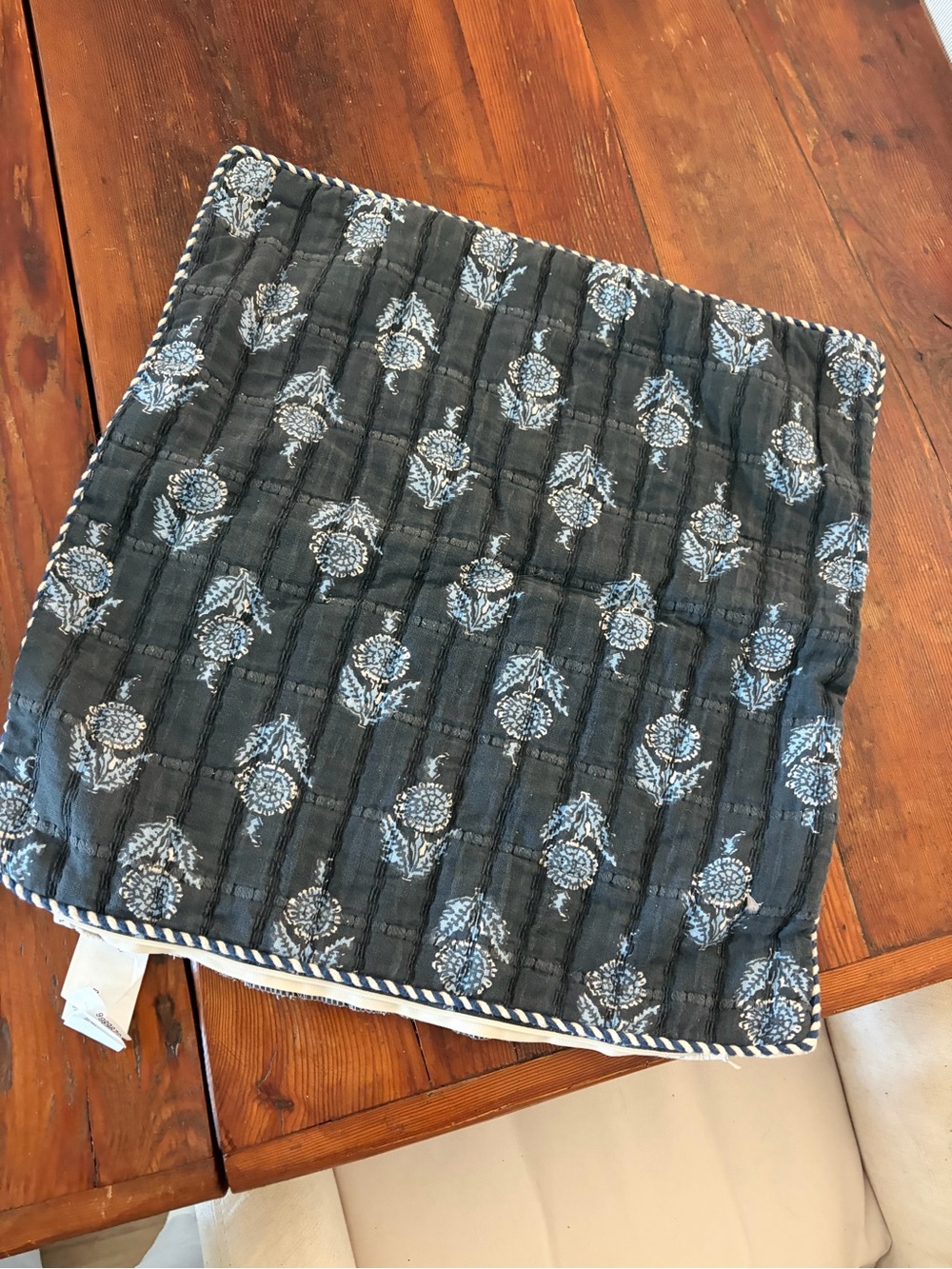 Pottery Barn Quilted Navy Floral Accent Pillow Cover